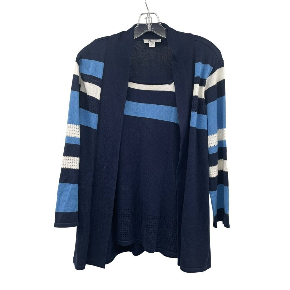 The TOG Shop Womens Striped Cardigan Set Lightweight Navy/Multi Size Large